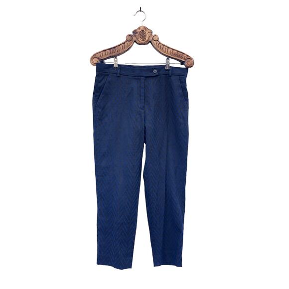 Madewell et Sezane Trouser Chevron Navy Basketweave Texture Crop Ankle Pants 8 - Picture 1 of 9